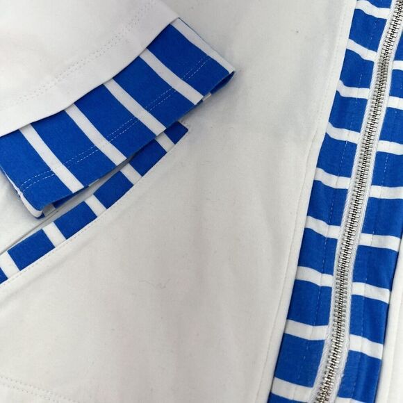 Chicos White Blue Full Zip Hooded Jacket Size Large Long Sleeve - Picture 2 of 5